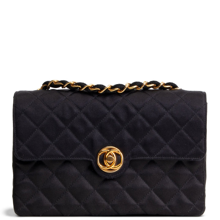 CHANEL Vintage Satin CC Turnlock Flap Bag - Black