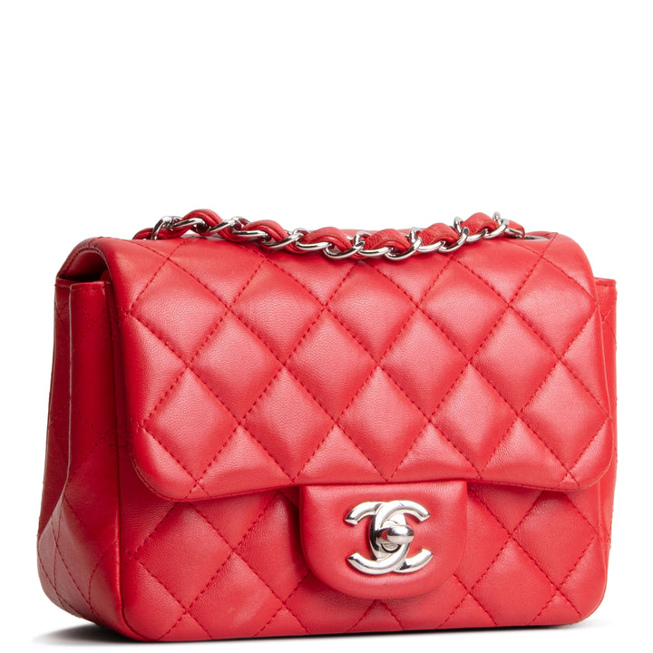 CHANEL Lambskin Quilted Mini Square Single Flap Bag - Red