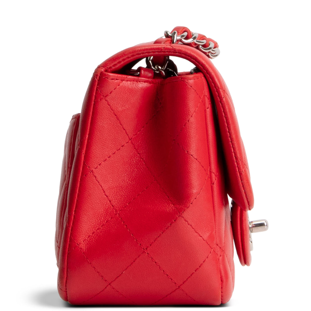 CHANEL Lambskin Quilted Mini Square Single Flap Bag - Red