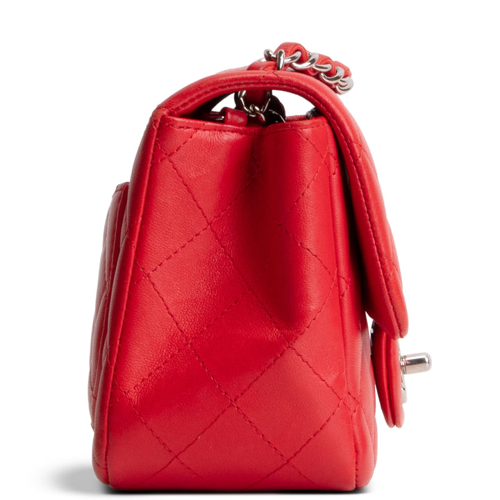 CHANEL Lambskin Quilted Mini Square Single Flap Bag - Red