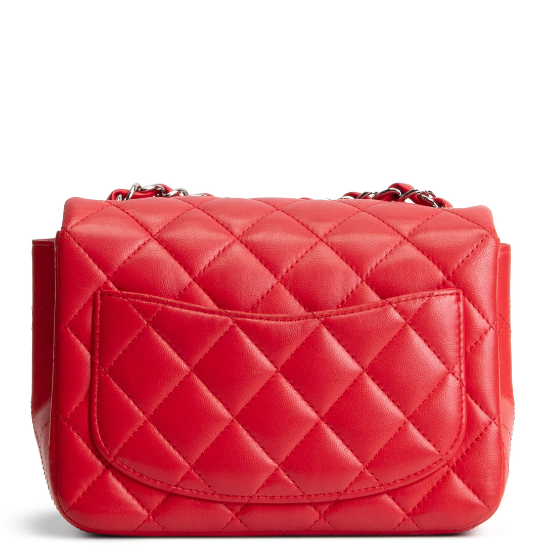 CHANEL Lambskin Quilted Mini Square Single Flap Bag - Red