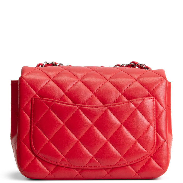 CHANEL Lambskin Quilted Mini Square Single Flap Bag - Red