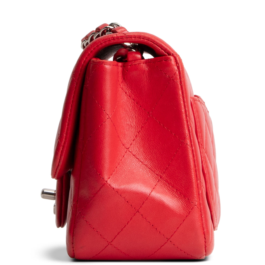 CHANEL Lambskin Quilted Mini Square Single Flap Bag - Red