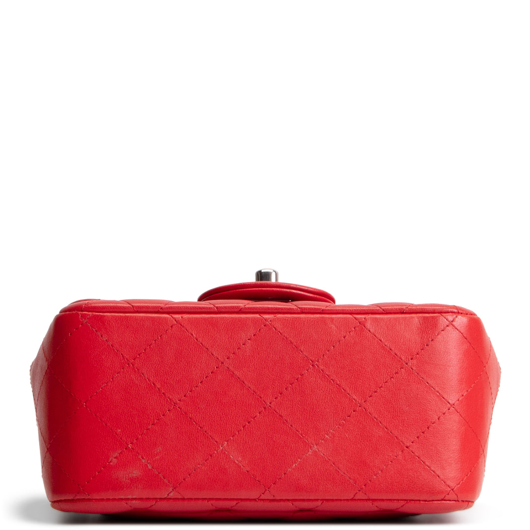 CHANEL Lambskin Quilted Mini Square Single Flap Bag - Red