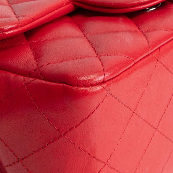 CHANEL Lambskin Quilted Mini Square Single Flap Bag - Red
