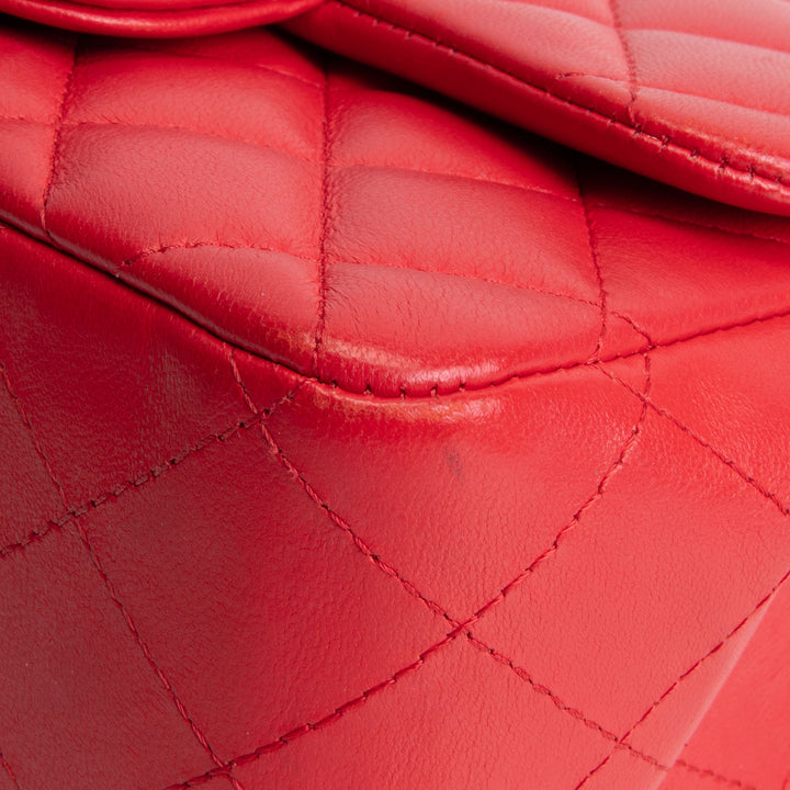 CHANEL Lambskin Quilted Mini Square Single Flap Bag - Red