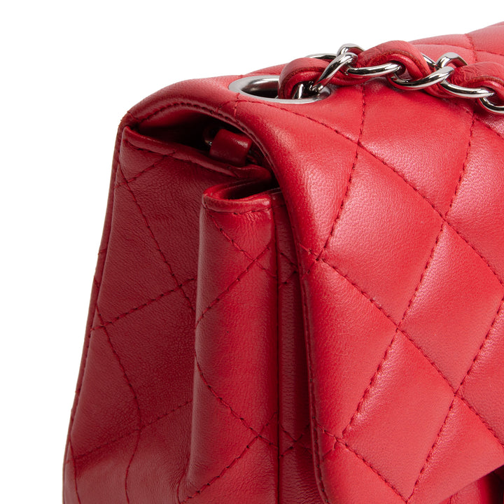 CHANEL Lambskin Quilted Mini Square Single Flap Bag - Red