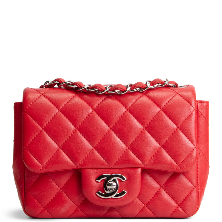 CHANEL Lambskin Quilted Mini Square Single Flap Bag - Red