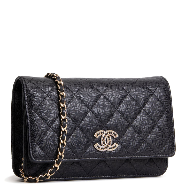CHANEL Crystal CC Wallet on Chain Quilted Caviar - Black