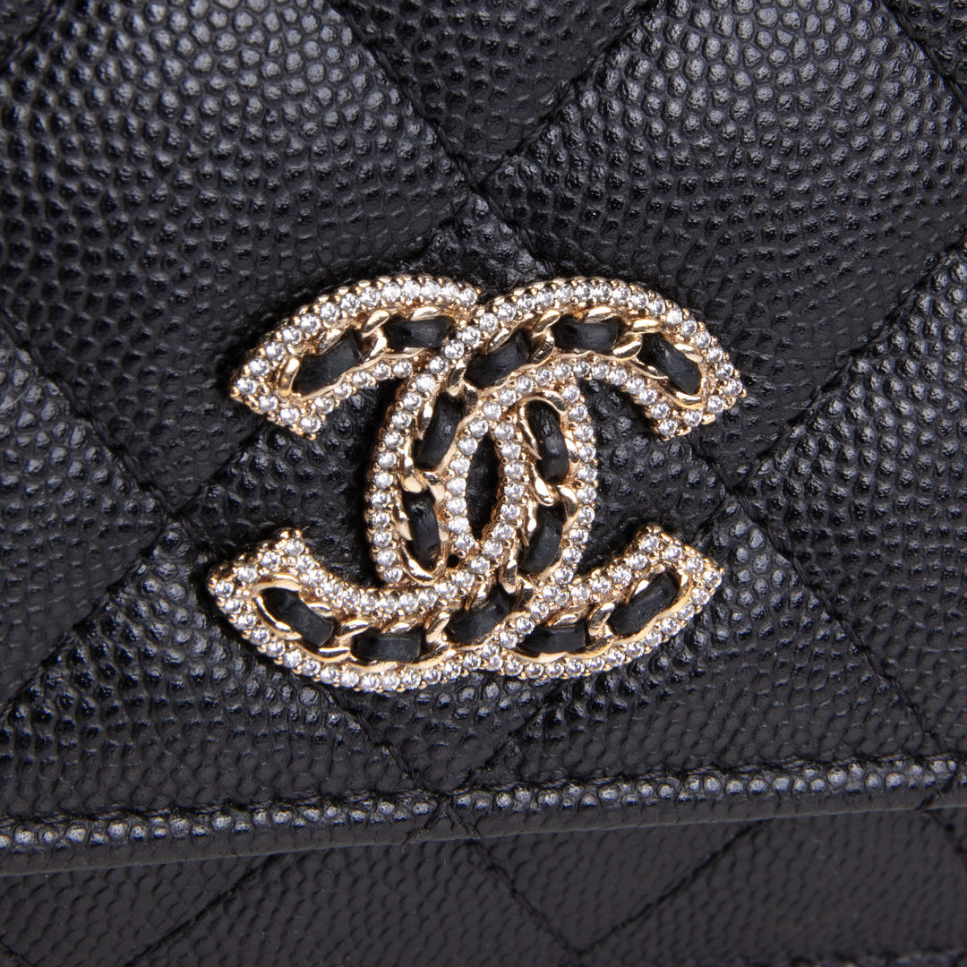 CHANEL Crystal CC Wallet on Chain Quilted Caviar - Black