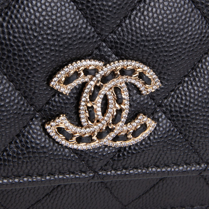 CHANEL Crystal CC Wallet on Chain Quilted Caviar - Black