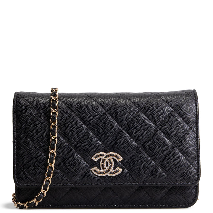 CHANEL Crystal CC Wallet on Chain Quilted Caviar - Black