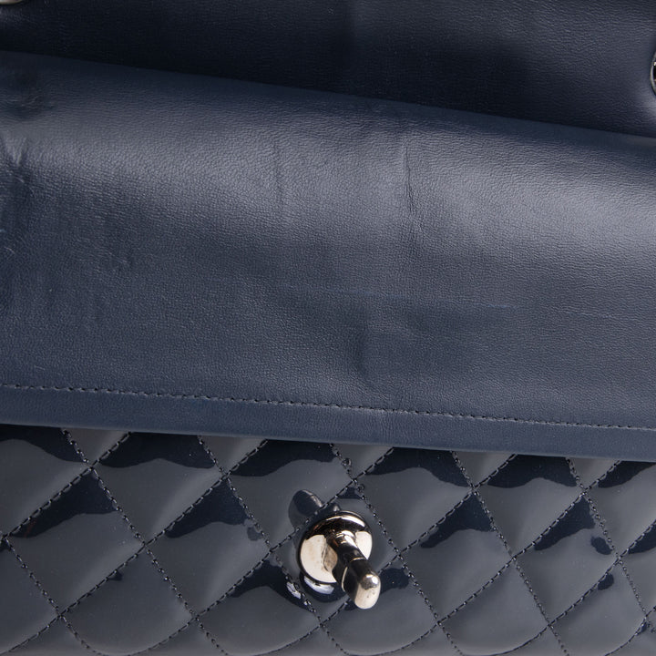 CHANEL Patent Sparkly Medium Double Flap Bag - Midnight Blue