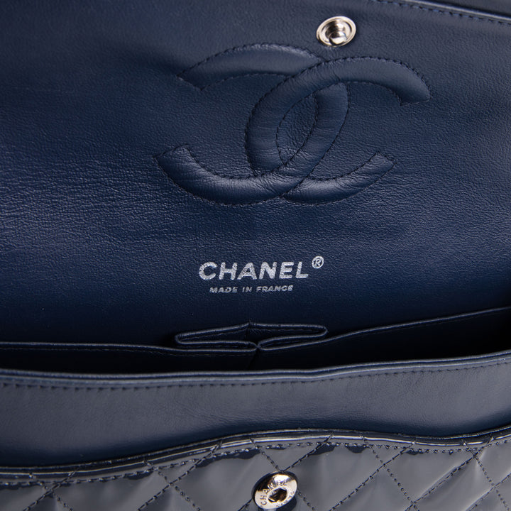 CHANEL Patent Sparkly Medium Double Flap Bag - Midnight Blue