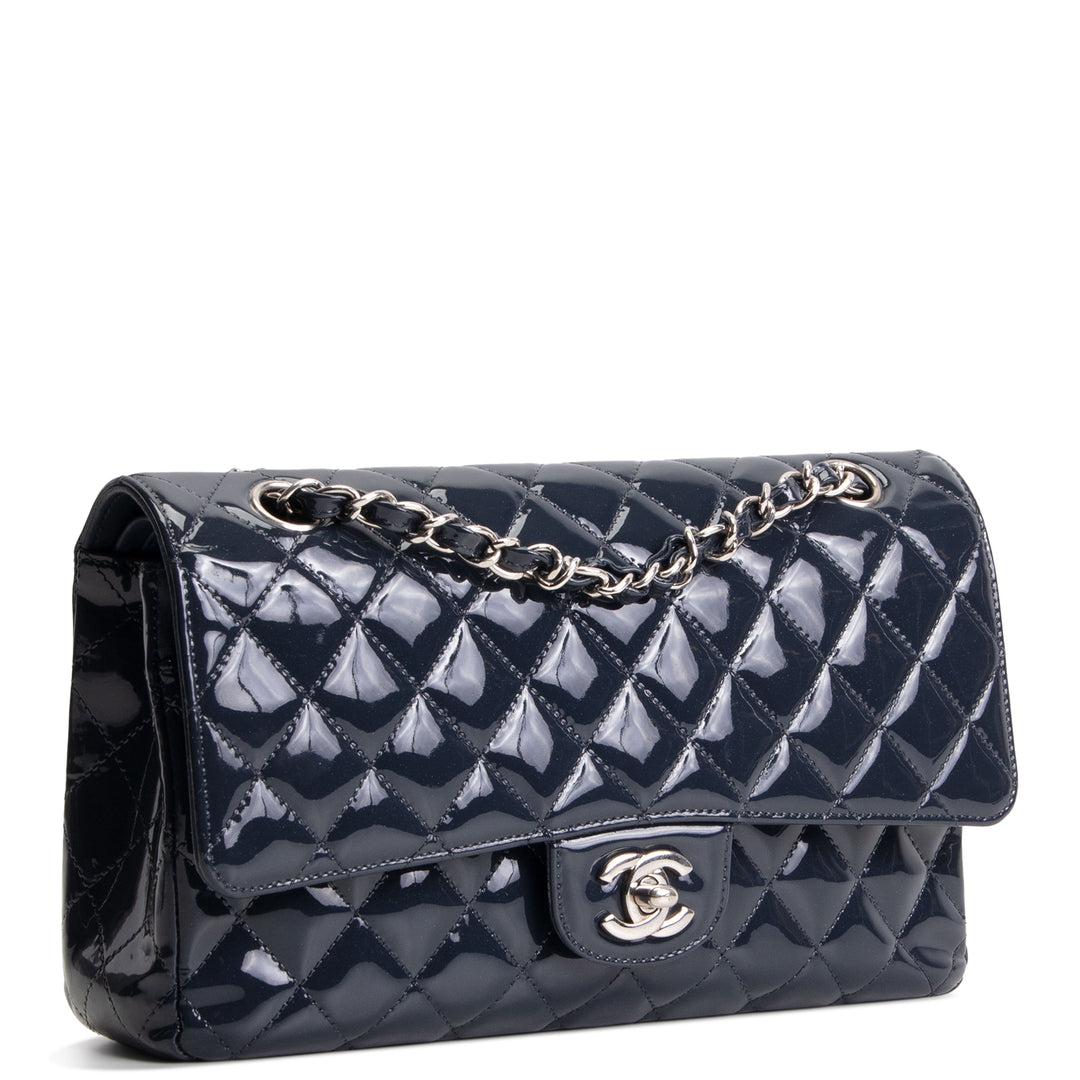 CHANEL Patent Sparkly Medium Double Flap Bag - Midnight Blue