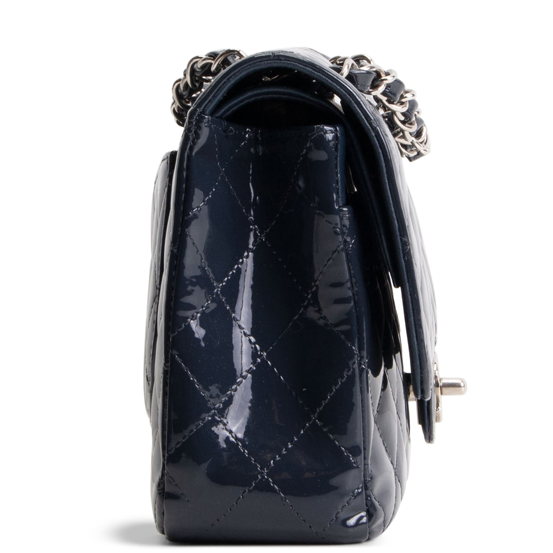 CHANEL Patent Sparkly Medium Double Flap Bag - Midnight Blue