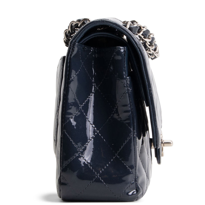 CHANEL Patent Sparkly Medium Double Flap Bag - Midnight Blue