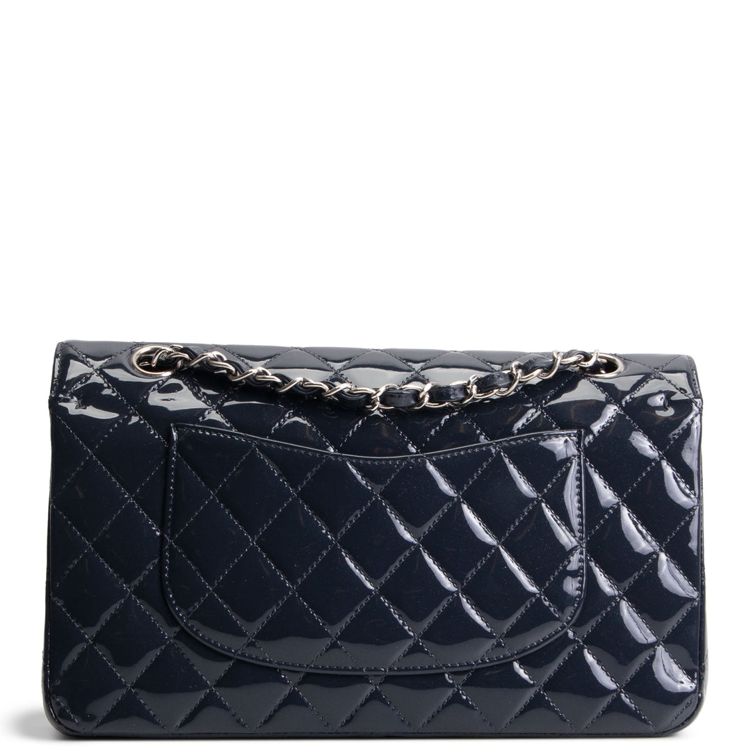 CHANEL Patent Sparkly Medium Double Flap Bag - Midnight Blue