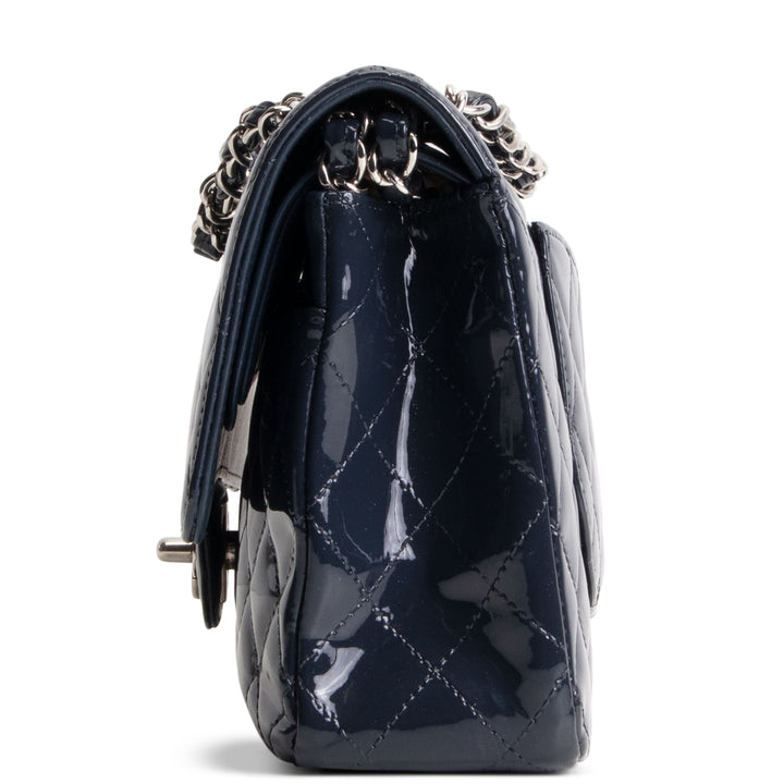 CHANEL Patent Sparkly Medium Double Flap Bag - Midnight Blue