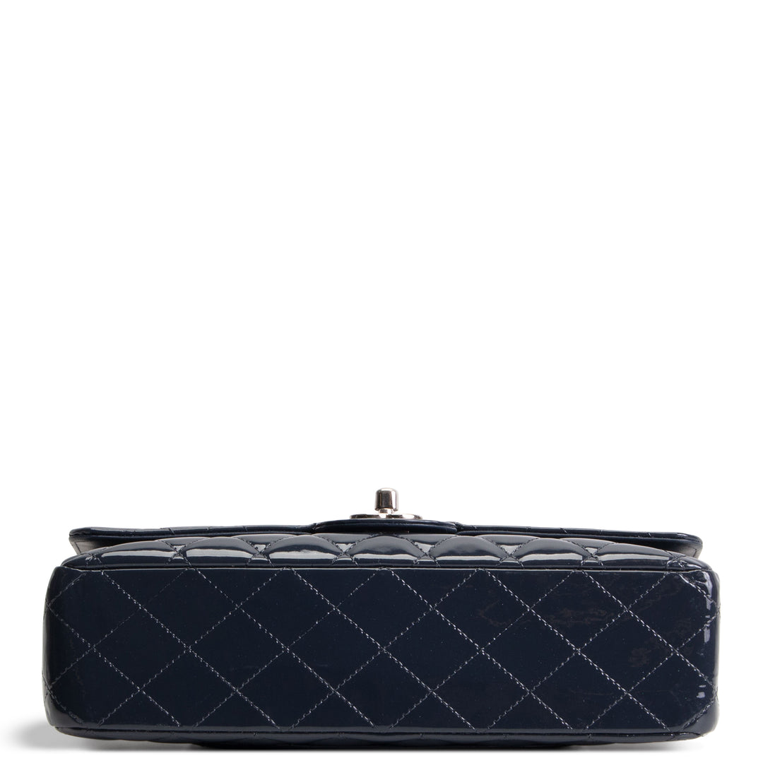 CHANEL Patent Sparkly Medium Double Flap Bag - Midnight Blue