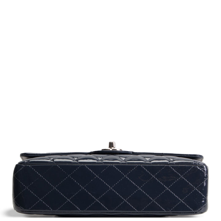CHANEL Patent Sparkly Medium Double Flap Bag - Midnight Blue