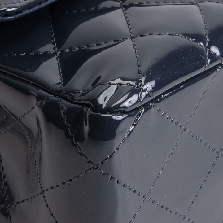 CHANEL Patent Sparkly Medium Double Flap Bag - Midnight Blue