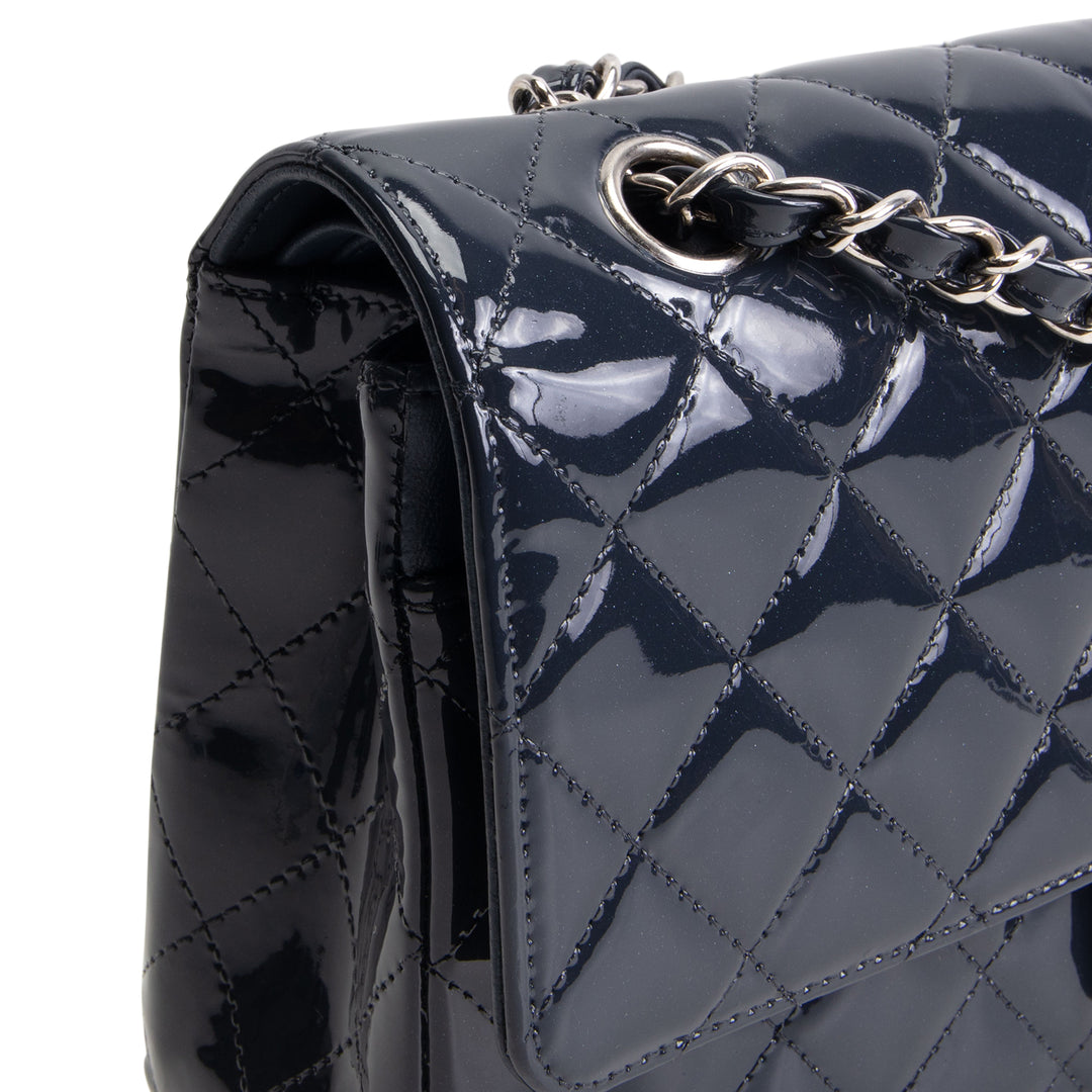 CHANEL Patent Sparkly Medium Double Flap Bag - Midnight Blue