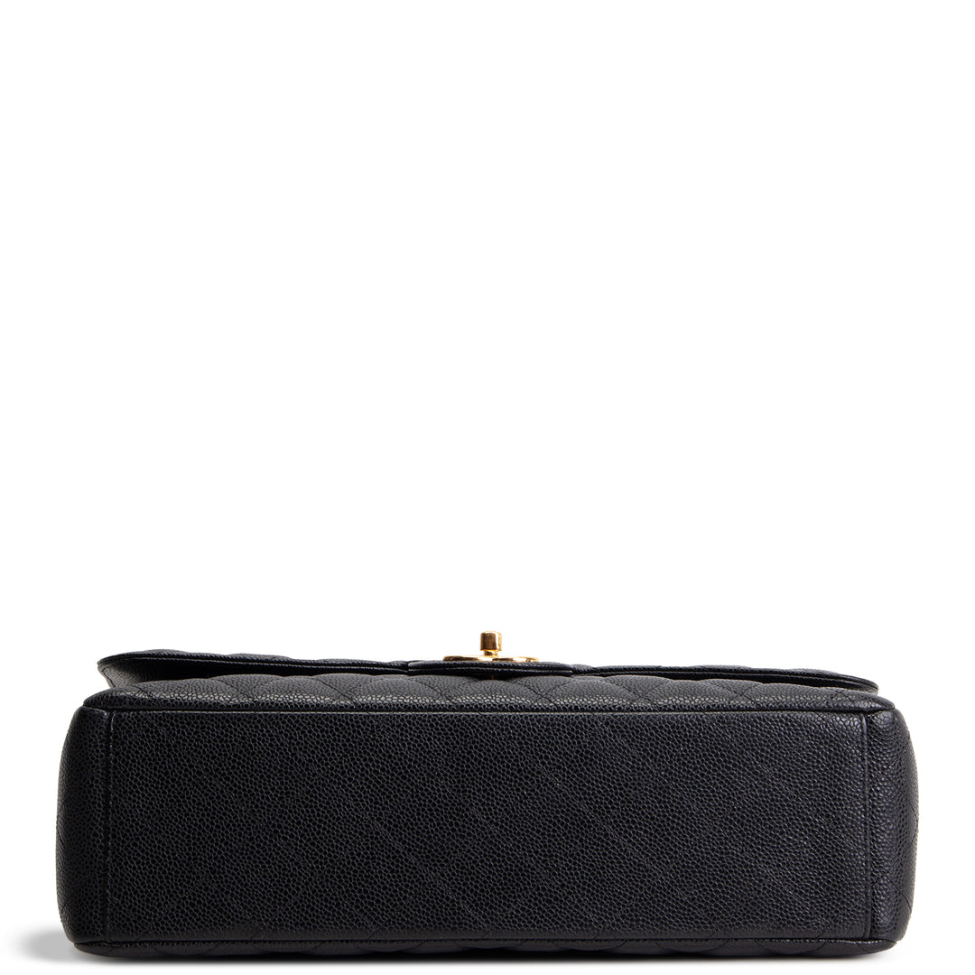 CHANEL Quilted Caviar Maxi Double Flap Bag - Black