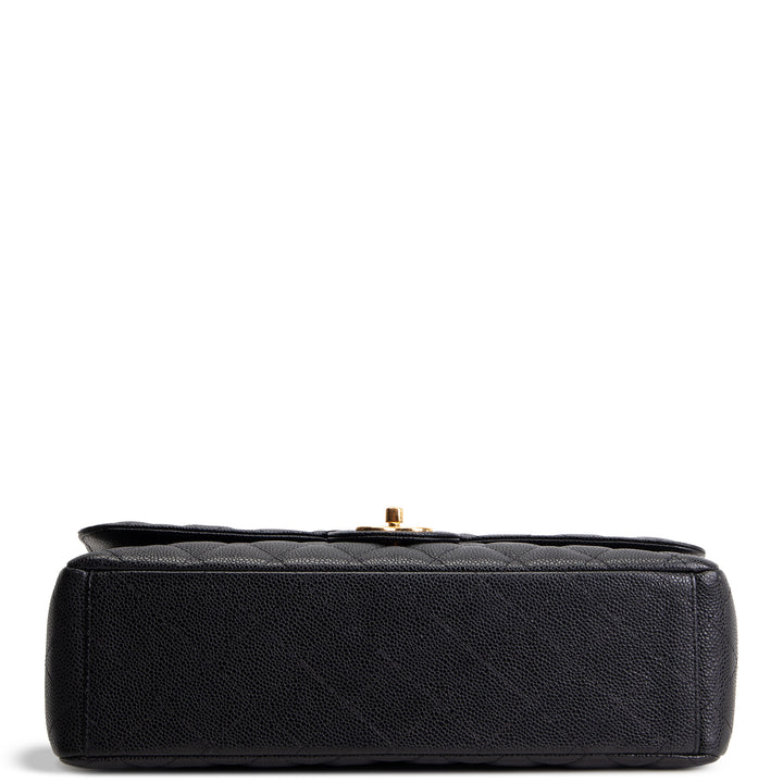 CHANEL Quilted Caviar Maxi Double Flap Bag - Black