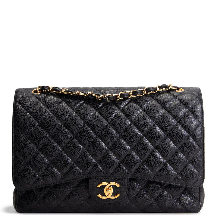 CHANEL Quilted Caviar Maxi Double Flap Bag - Black