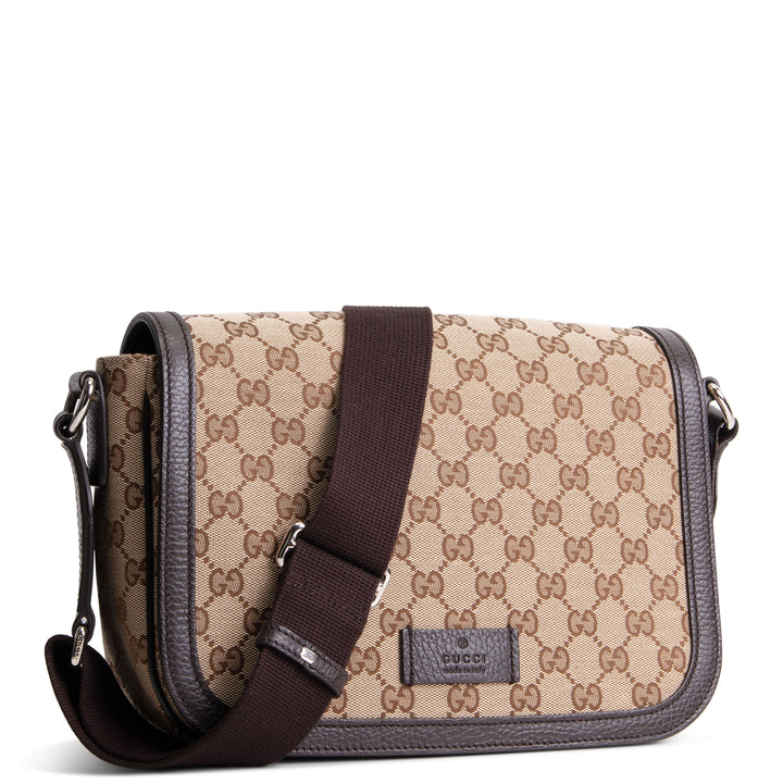 GUCCI GG Canvas Messenger Bag - Beige & Ebony