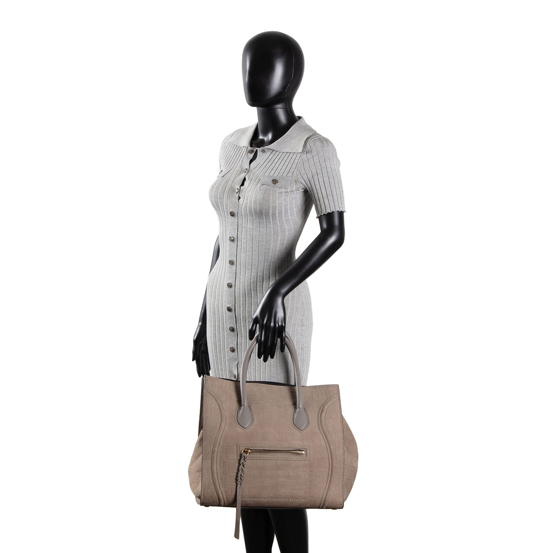 CELINE Nubuck Embossed Large Phantom - Taupe