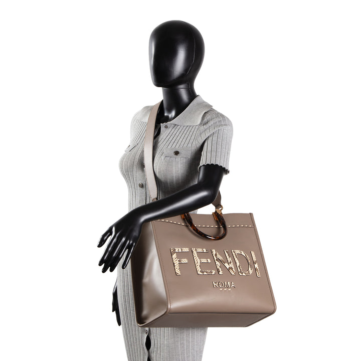 FENDI Medium Sunshine Tote w/ Python - Taupe