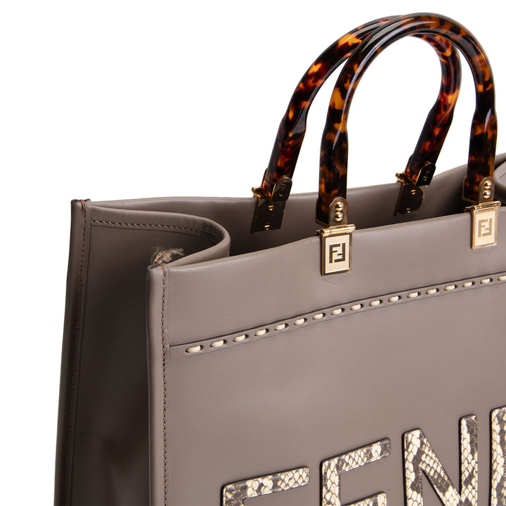 FENDI Medium Sunshine Tote w/ Python - Taupe