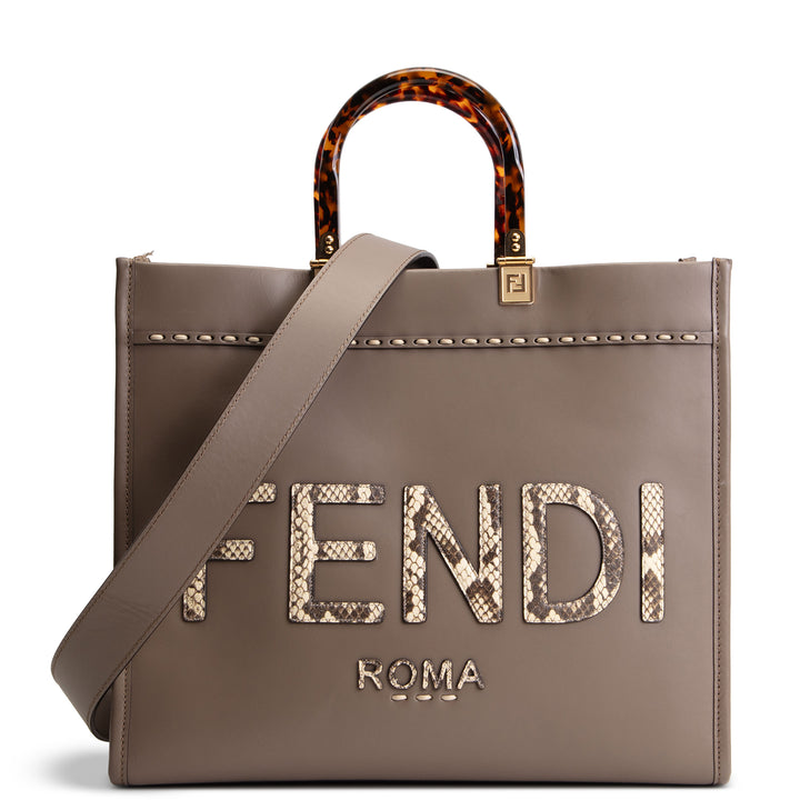 FENDI Medium Sunshine Tote w/ Python - Taupe
