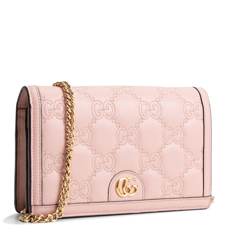 GUCCI GG Matelasse Wallet on Chain - Pink OUTLET FINAL SALE