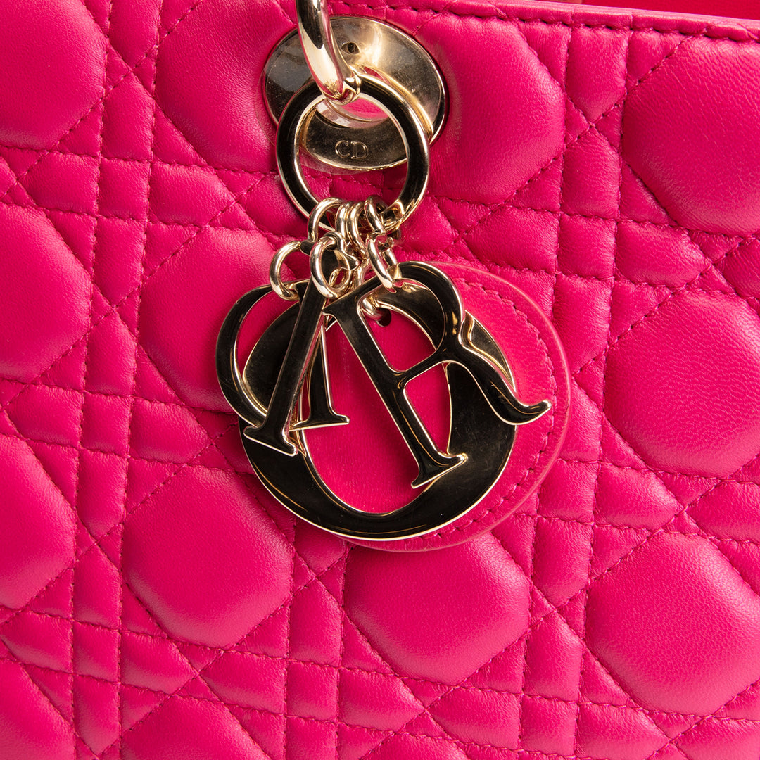 DIOR Lambskin Cannage Large Lady Dior w/ Strap - Pink
