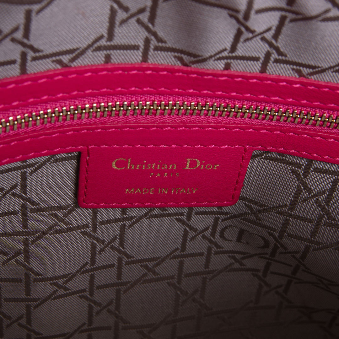 DIOR Lambskin Cannage Large Lady Dior w/ Strap - Pink