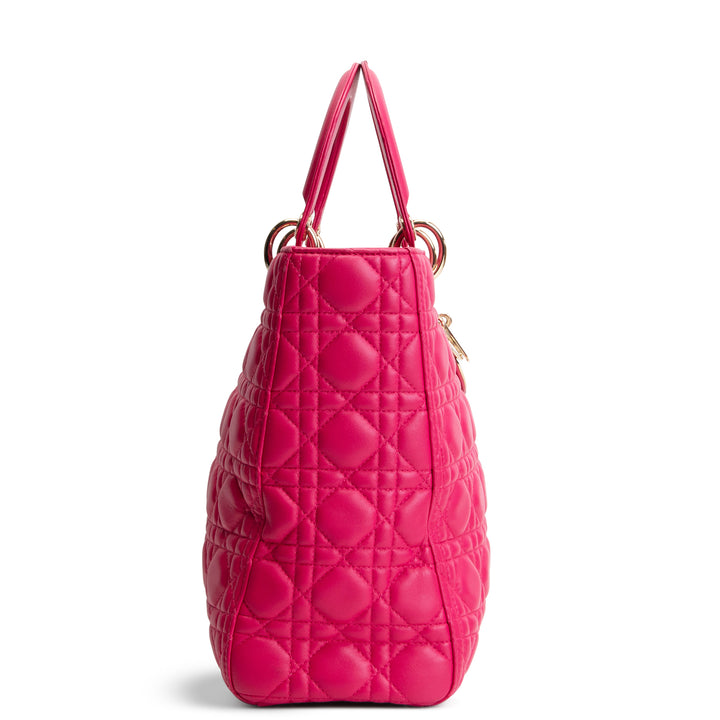 DIOR Lambskin Cannage Large Lady Dior w/ Strap - Pink