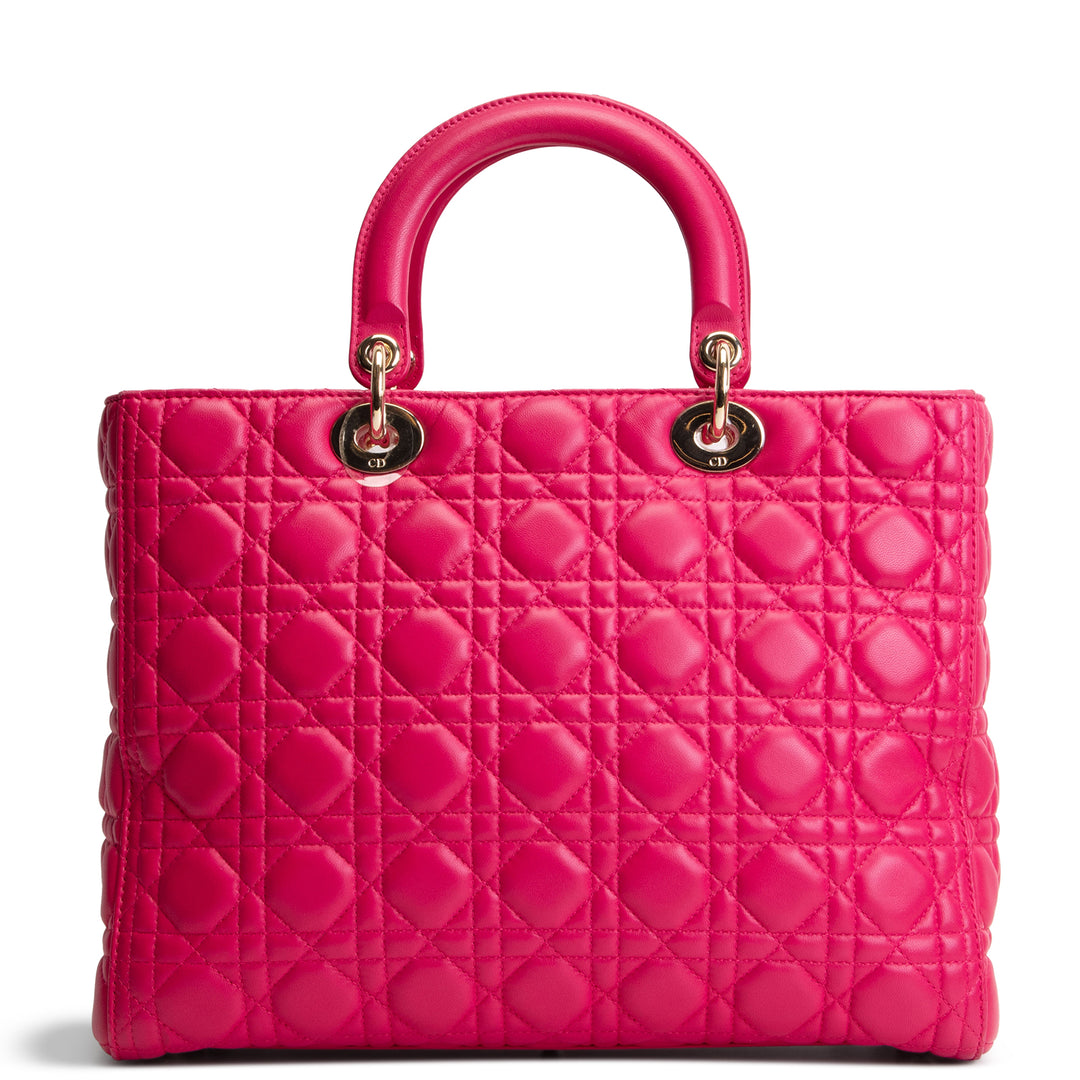 DIOR Lambskin Cannage Large Lady Dior w/ Strap - Pink