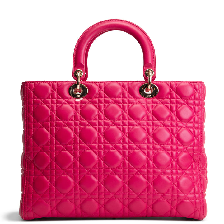 DIOR Lambskin Cannage Large Lady Dior w/ Strap - Pink