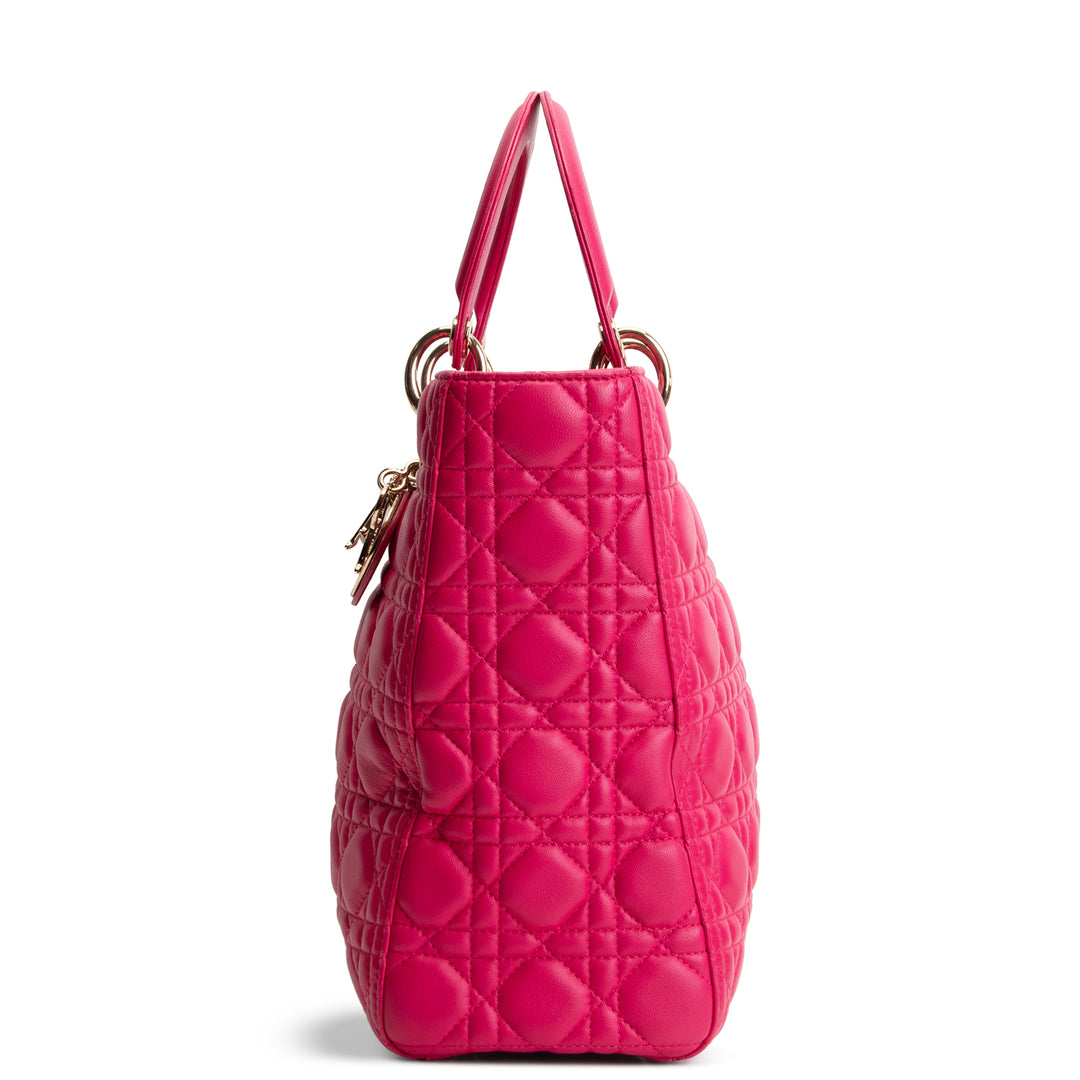 DIOR Lambskin Cannage Large Lady Dior w/ Strap - Pink