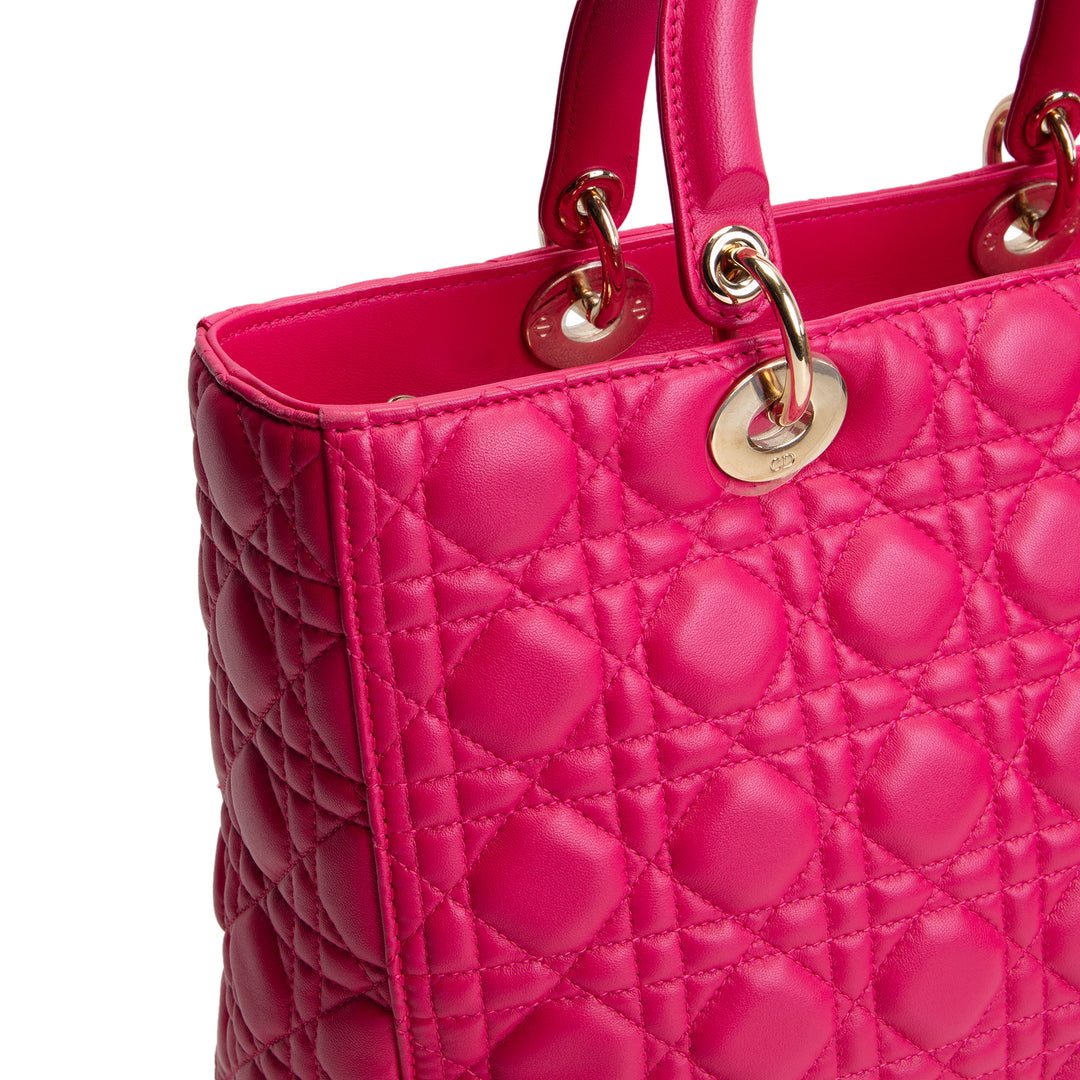 DIOR Lambskin Cannage Large Lady Dior w/ Strap - Pink