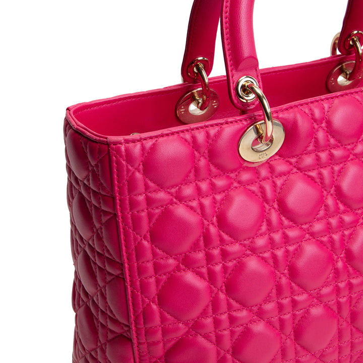 DIOR Lambskin Cannage Large Lady Dior w/ Strap - Pink