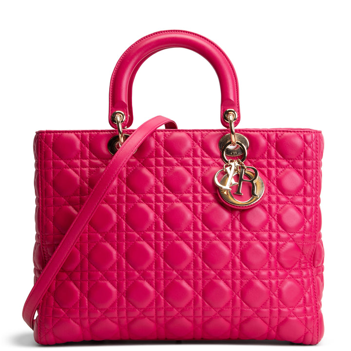 DIOR Lambskin Cannage Large Lady Dior w/ Strap - Pink