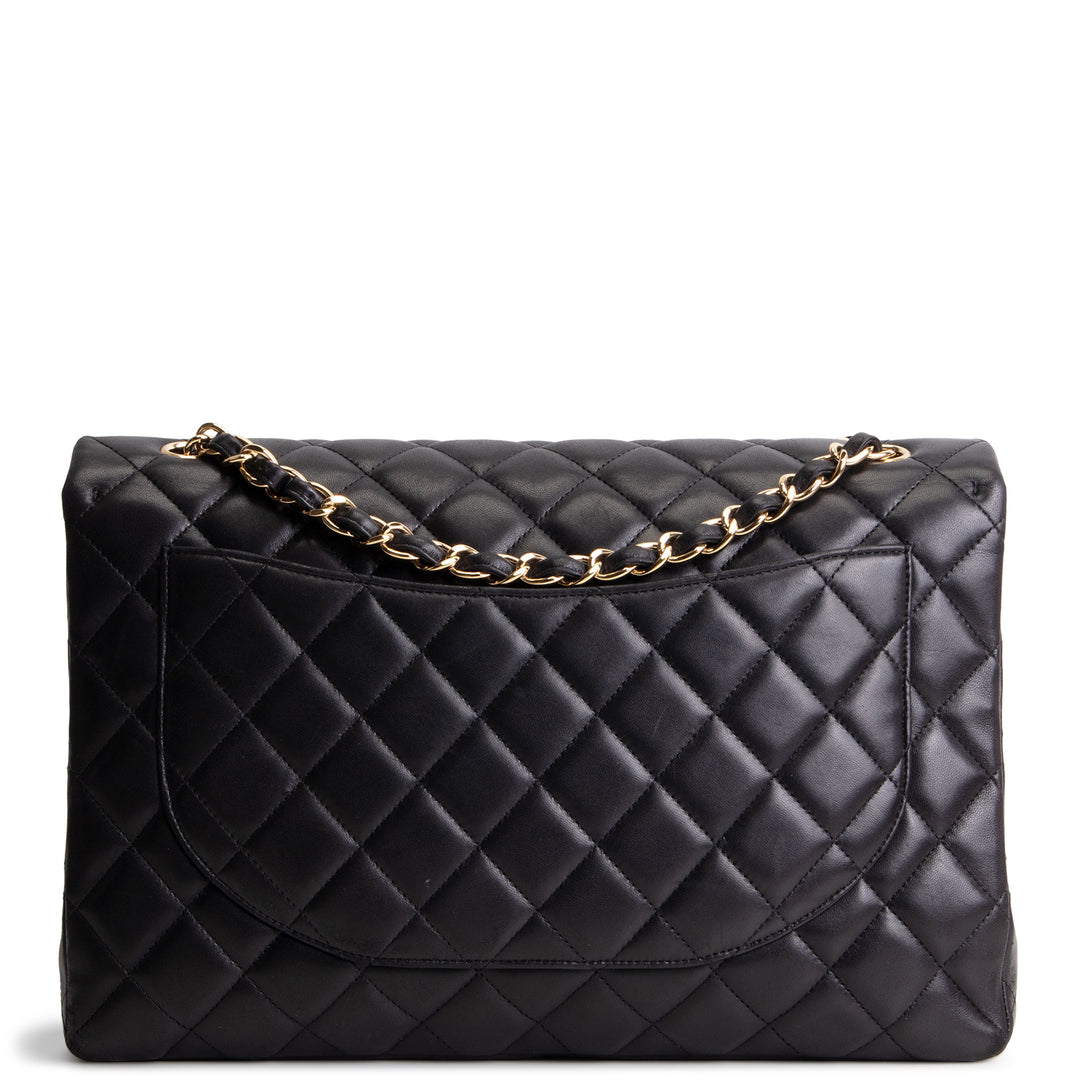 CHANEL Quilted Lambskin Maxi Single Flap Shoulder Bag - Black