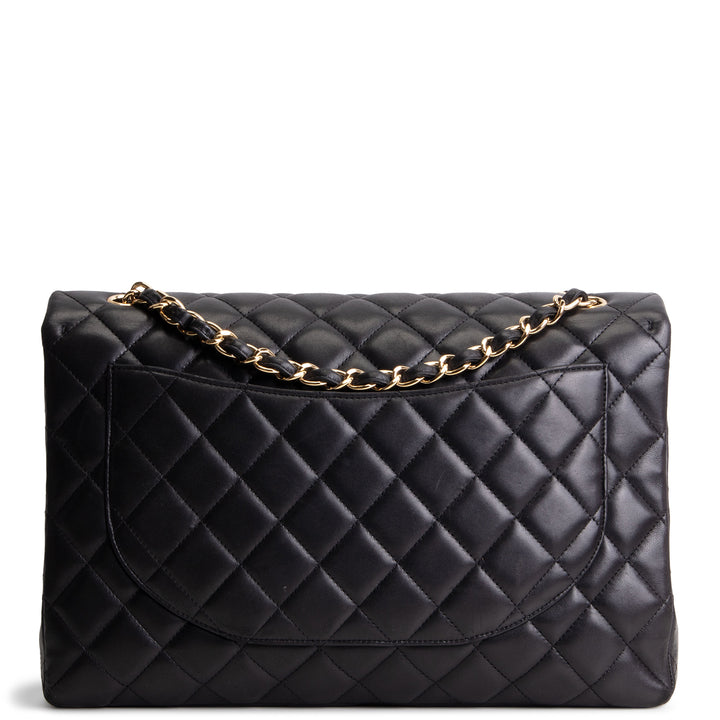 CHANEL Quilted Lambskin Maxi Single Flap Shoulder Bag - Black