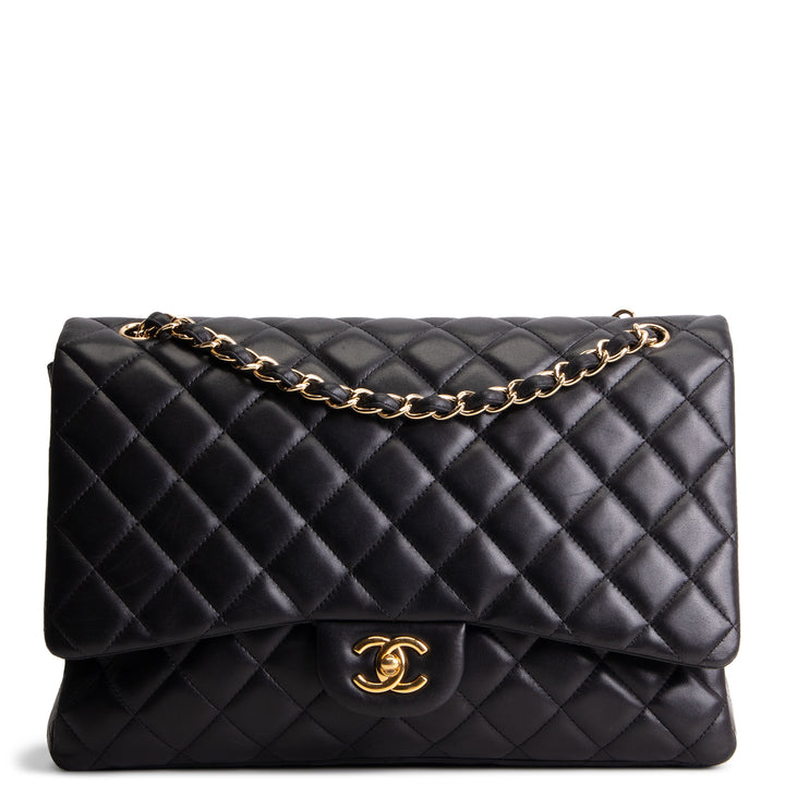 CHANEL Quilted Lambskin Maxi Single Flap Shoulder Bag - Black