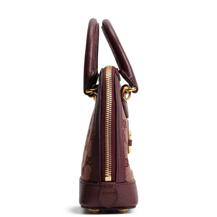 GUCCI Horsebit 1955 Top Handle GG Canvas w/ Strap - Burgundy