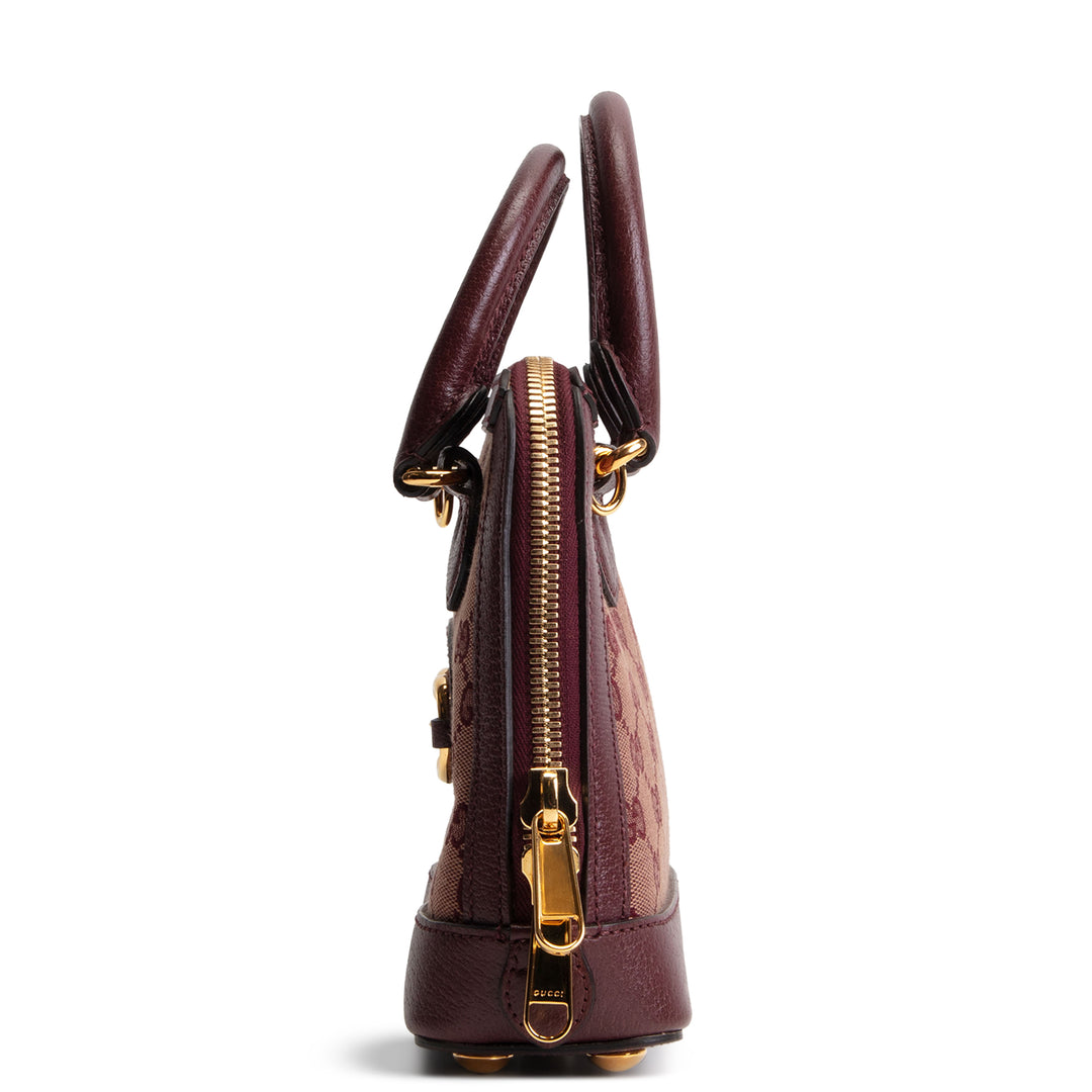 GUCCI Horsebit 1955 Top Handle GG Canvas w/ Strap - Burgundy